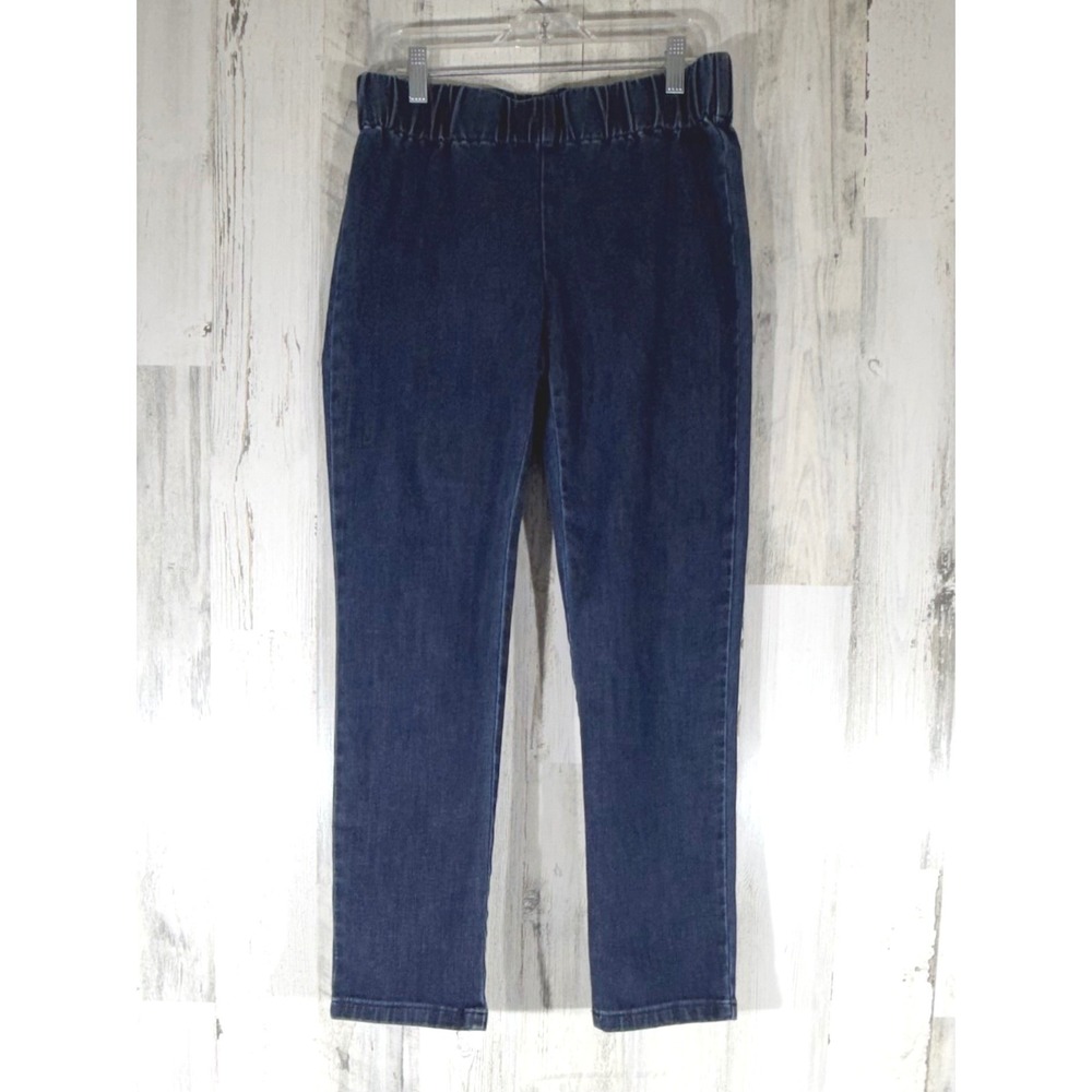 Soft Surroundings Pull On Denim Ankle Pants Petite Small Dark Blue Elastic Waist